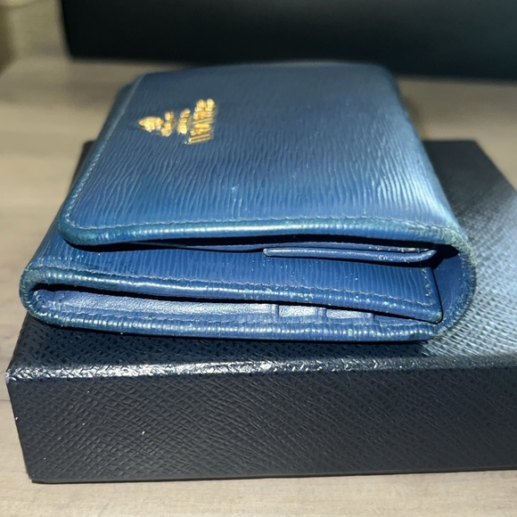 PRADA Blue Vittello Move Leather Trifold Wallet - Picture 8 of 16